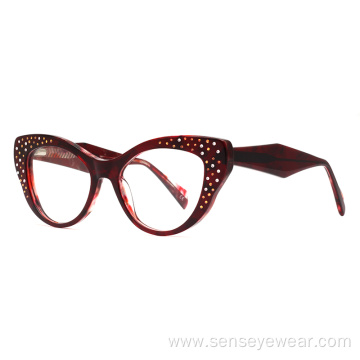 Cat Eye Rhinestone Acetate Optical Frame Glasses